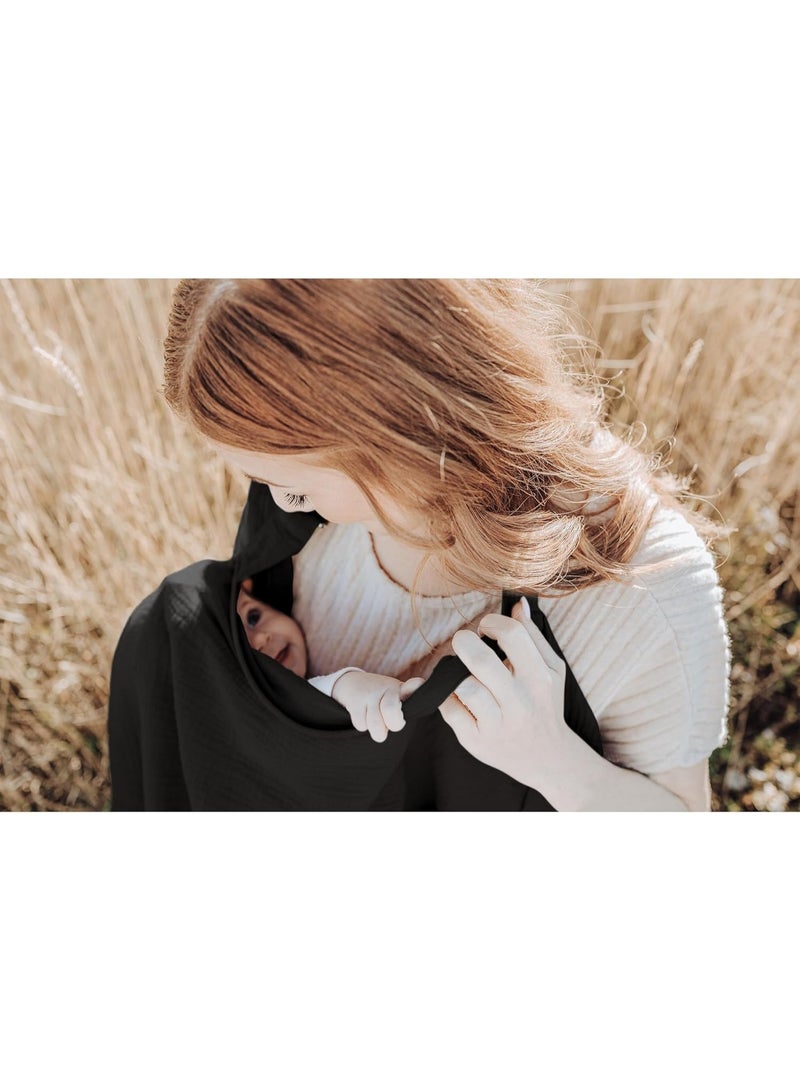 Breastfeeding care cover - 360° all-round breastfeeding care shawl, specially designed for new mothers. It is a lightweight and soft cotton breastfeeding scarf-style wrap that can adjust the neckline. It is breathable and privacy-friendly, suitable for wearing during breastfeeding. (Black) - Image 4